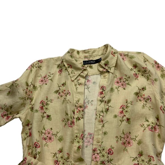 Lauren Ralph Lauren Black Label Floral Linen Shirtdress 6 Natural Cottagecore - Picture 3 of 12
